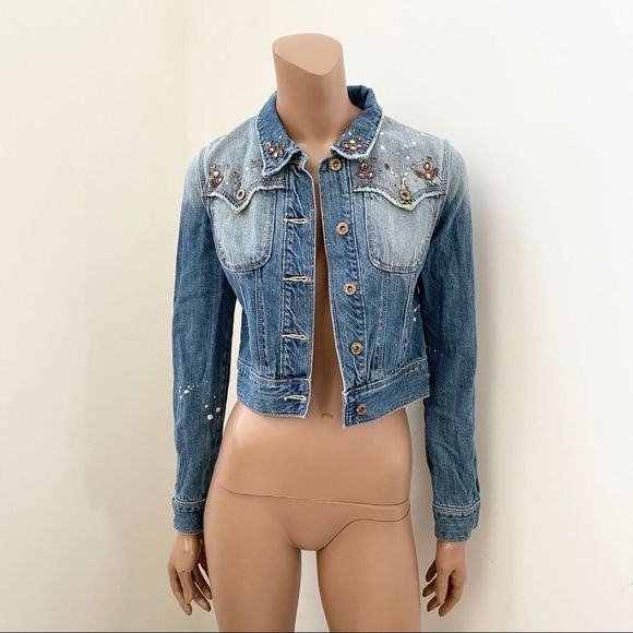 Miss Me Jackets & Blazers - Miss Me rhinestones classic cropped denim jacket S